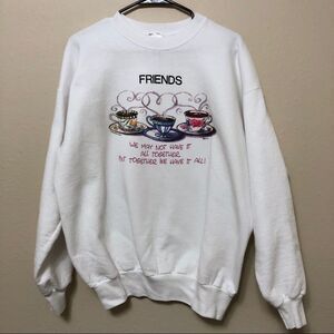 VTG Hanes White Crewneck Graphic Friends Quote Pullover Sweater 1996 Y2K Size L